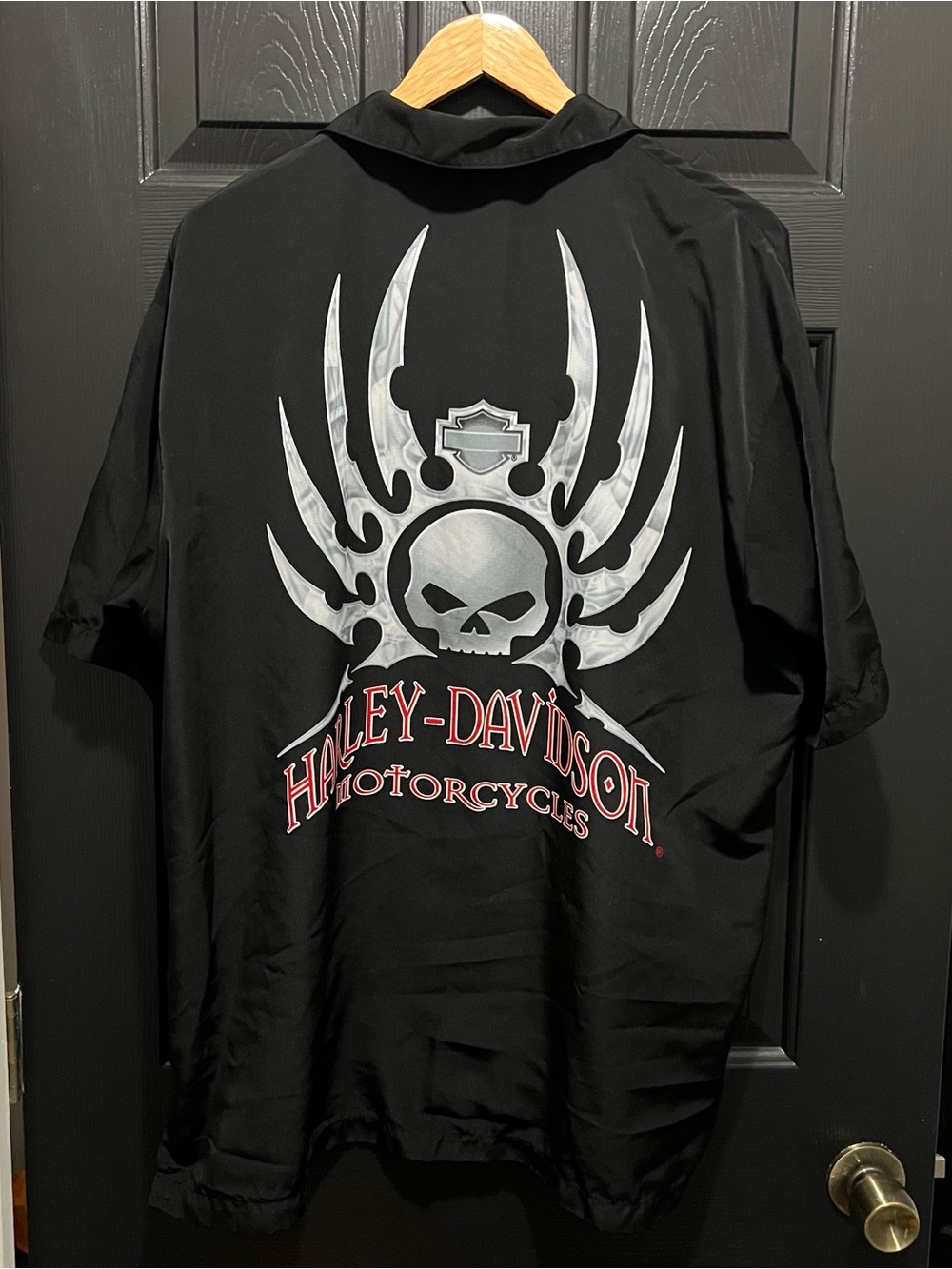 Vintage Harley Davidson Mechanic Shirt Mens XL Black Button Work Skull Biker